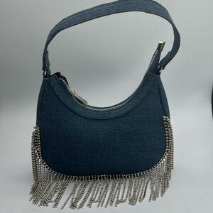 NWOT Denim rhinestone fringe bag